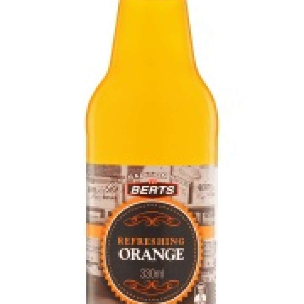 Berts Orange Soft Drink Glass Bottle