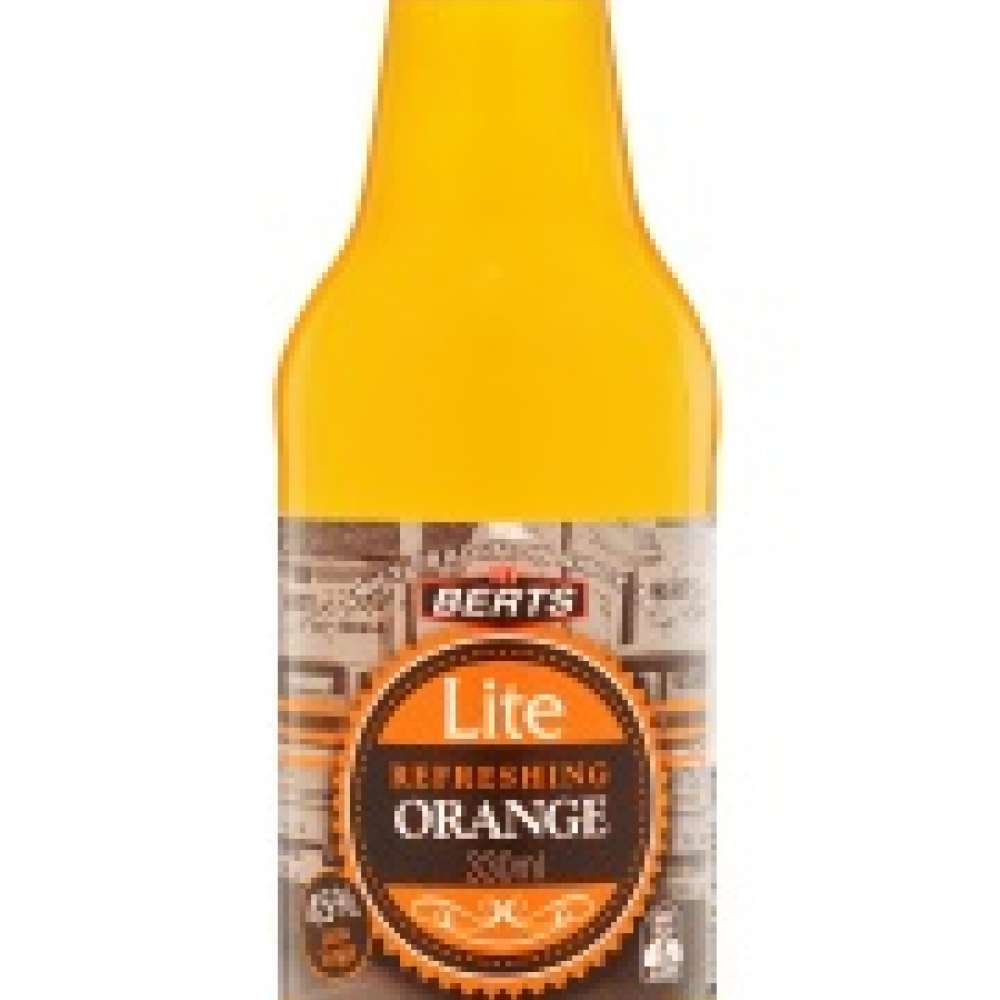 Berts Orange Lite Soft Drink Glass Bottle